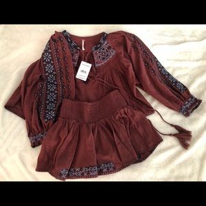 Free People BOHO embroidered short set